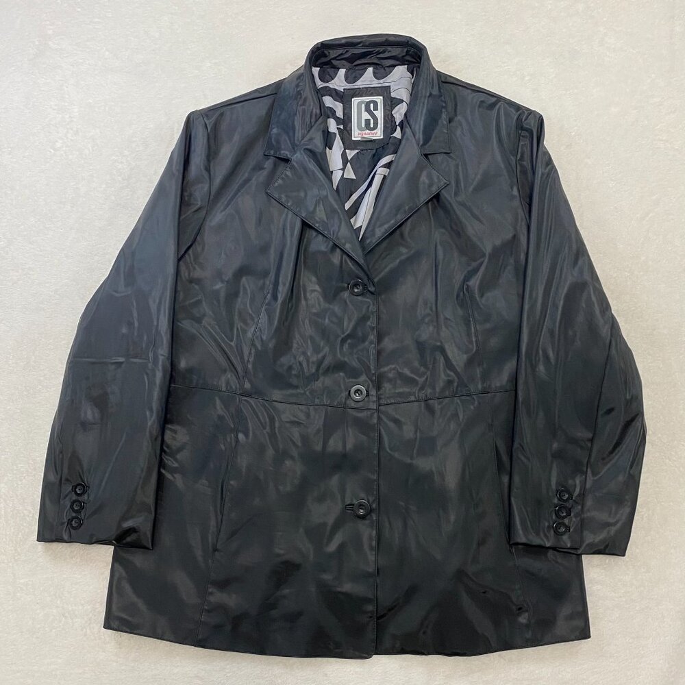 CS Signature Black Geometric Abstract Jacket Collared Button Front 1X